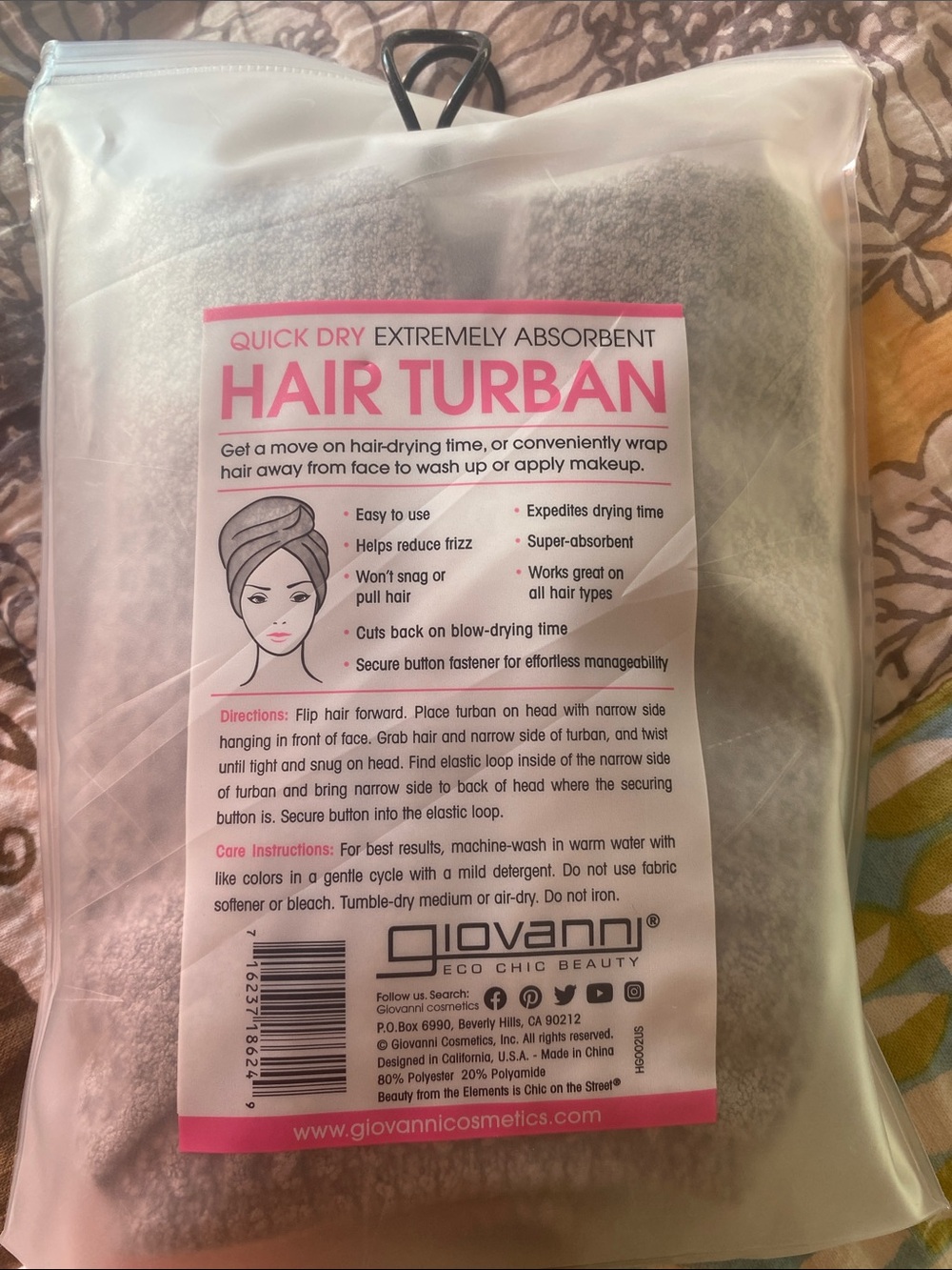 Giovanni Quick Dry Hair Turban in Gray